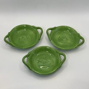 Vintage Pottery Barn Paella Dishes Set of 3 Green Fish Design|Dipping Dishes